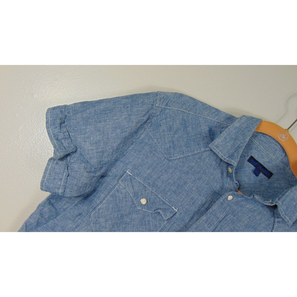 Martin + Osa Womens Denim Pearl Snap Shirt Western Short Sleeve Linen Blue Small - Picture 4 of 10